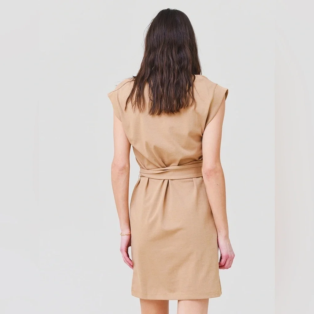 VINCE COTTON CAMEL TAN COLOR BELTED SHEATH DRESS SZ XS - Picture 4 of 9